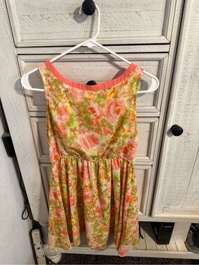 Pnina Tornai Coral and Green Floral Mini Dress